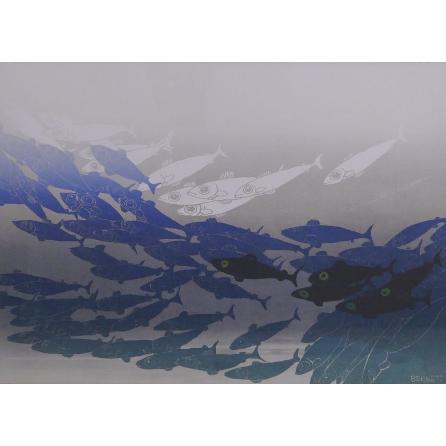 Elton Bennett (1910-1974, WA) 'School of Fish' Plate Signed Serigraph Framed- 23x29''