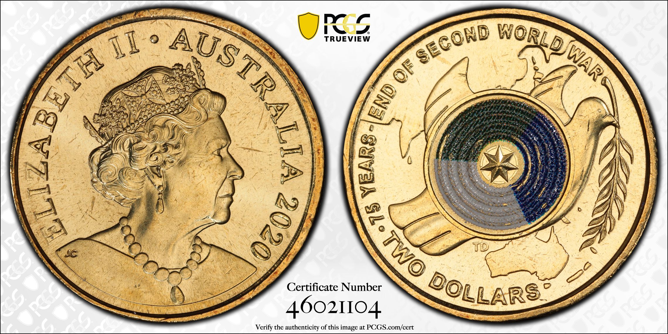 75th Ann End of WWII Colorized, Two Dollar, 2020, PCGS MS67