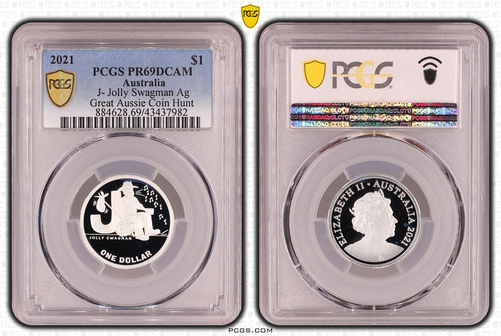Elizabeth II, Silver, J- Jolly Swagman, Great Aussie Coin Hunt, One Dollar, PR69DCAM , 2021 PCGS POP - 3/0