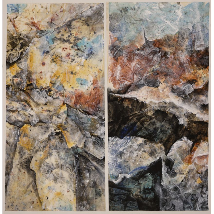 2pc Neil Meitzler Abstract Rock Forms Casein on Paper 28''x13'' Each