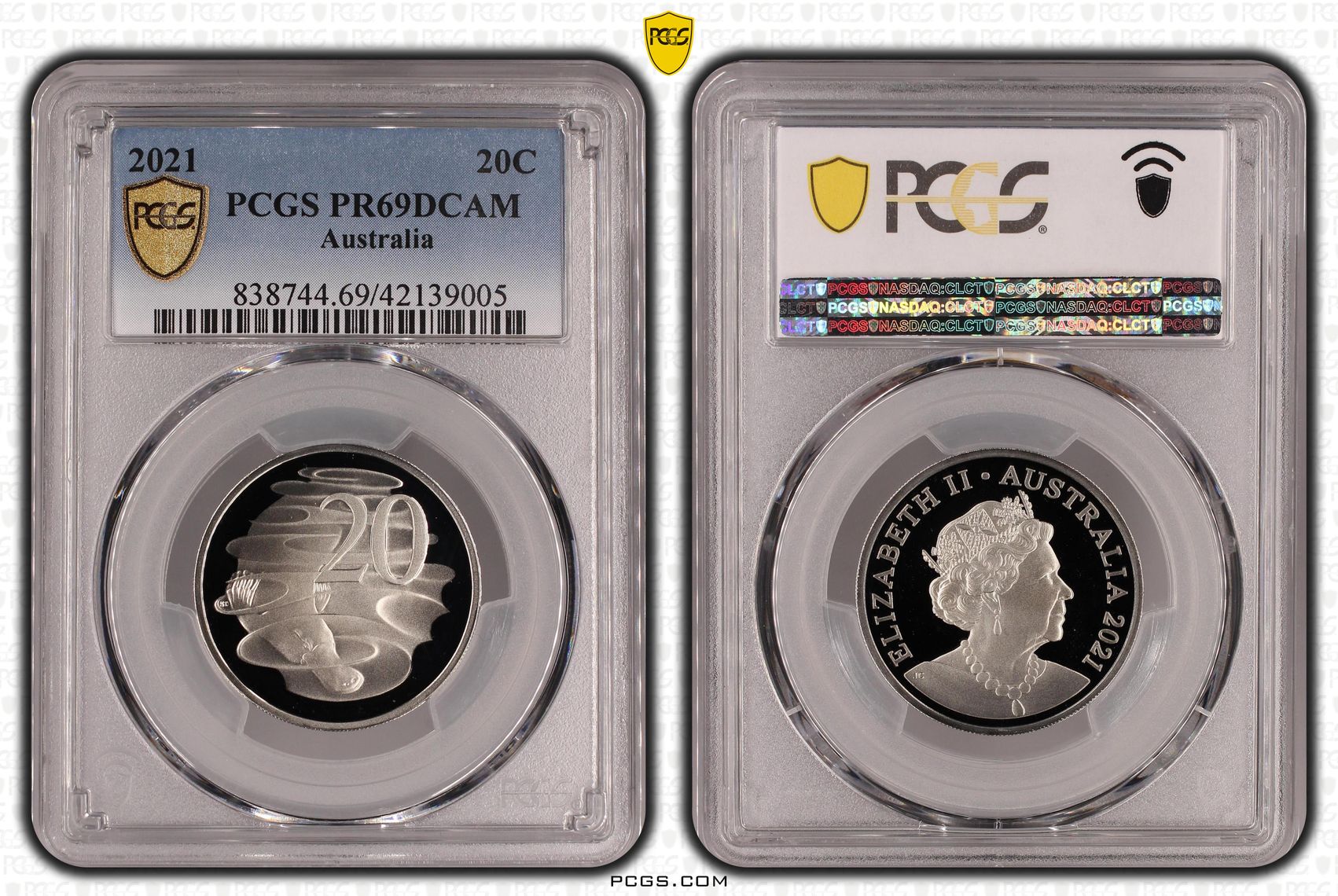 Elizabeth II, Twenty Cent, 2021, PCGS PR69DCAM