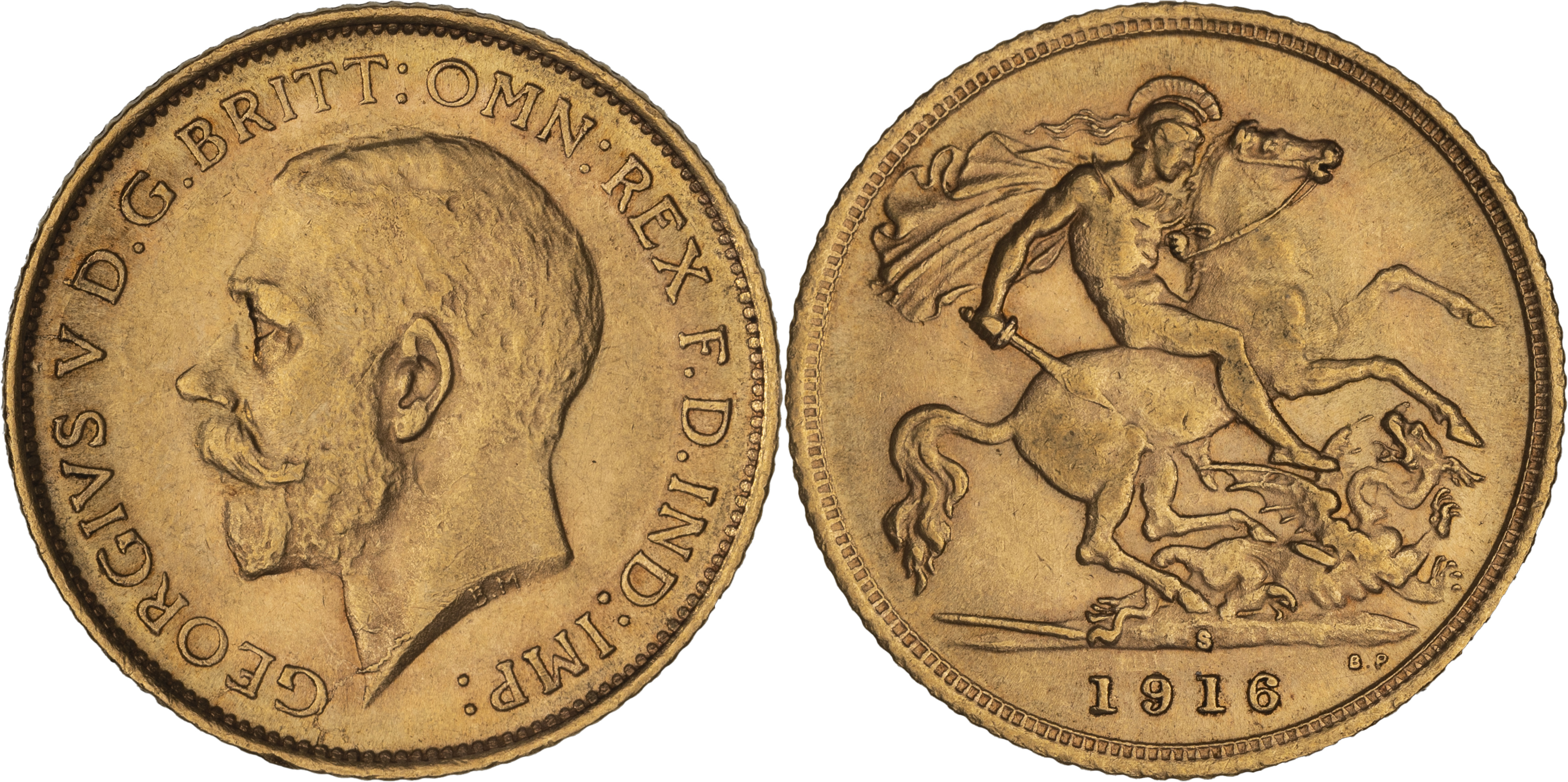 George V, St George Reverse, Half Sovereign, 1916-S, aUNC