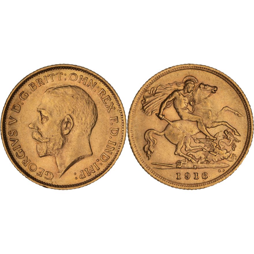 George V, St George Reverse, Half Sovereign, 1916-S,  aUNC