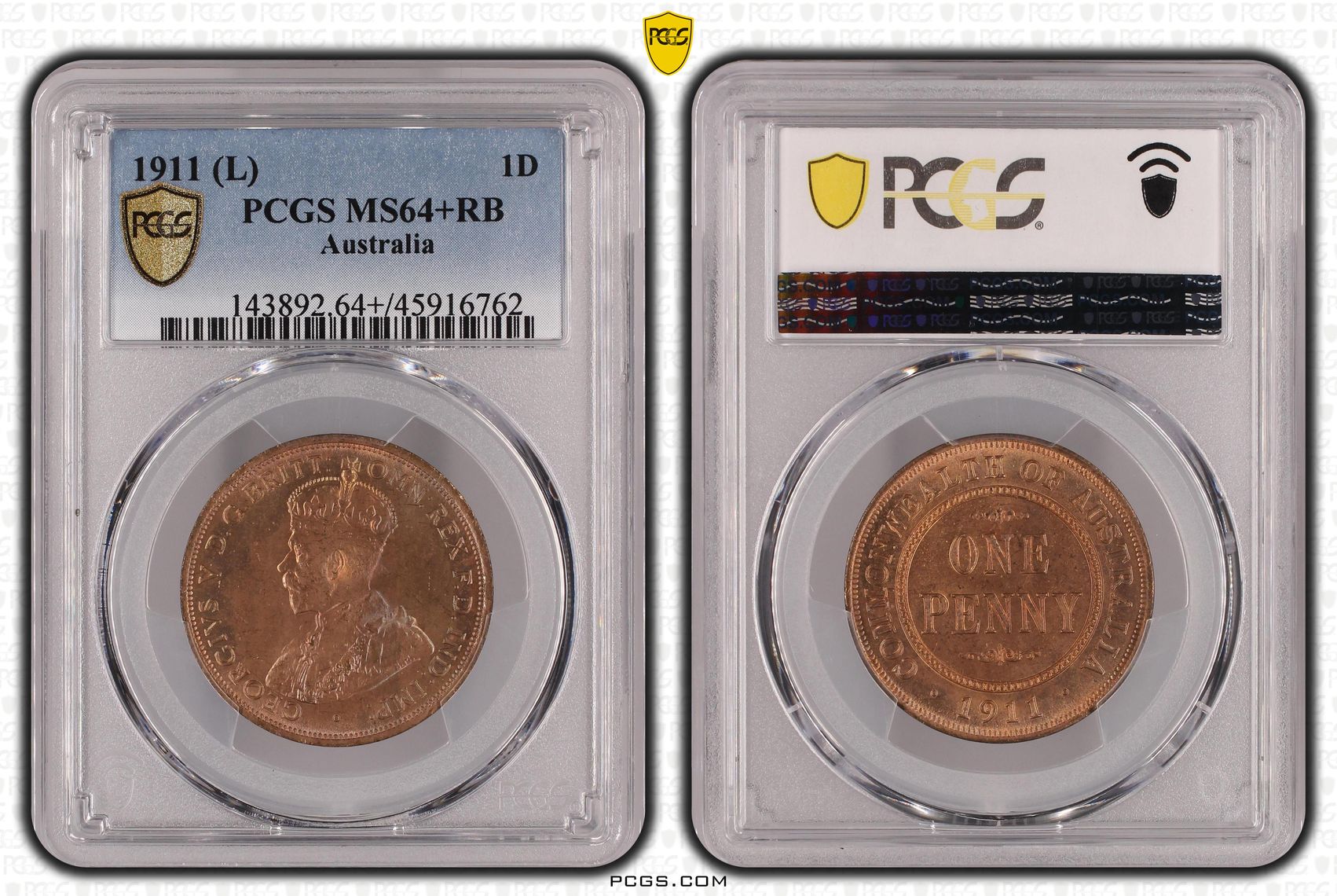 1911 Australia Penny PCGS - MS64+RB -762