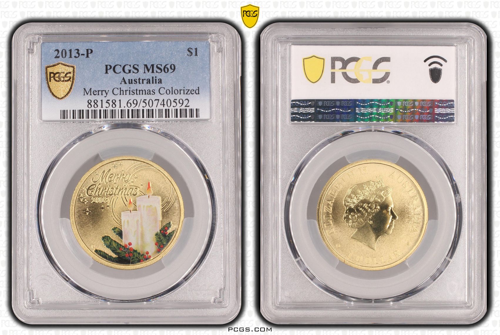 Merry Christmas Colorized , One Dollar, 2013-P, PCGS MS69