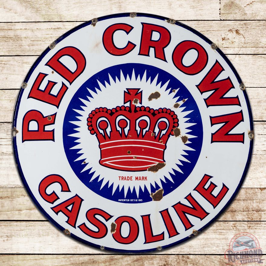 Red Crown Gasoline 30" Double Sided Porcelain Sign w/ Logo