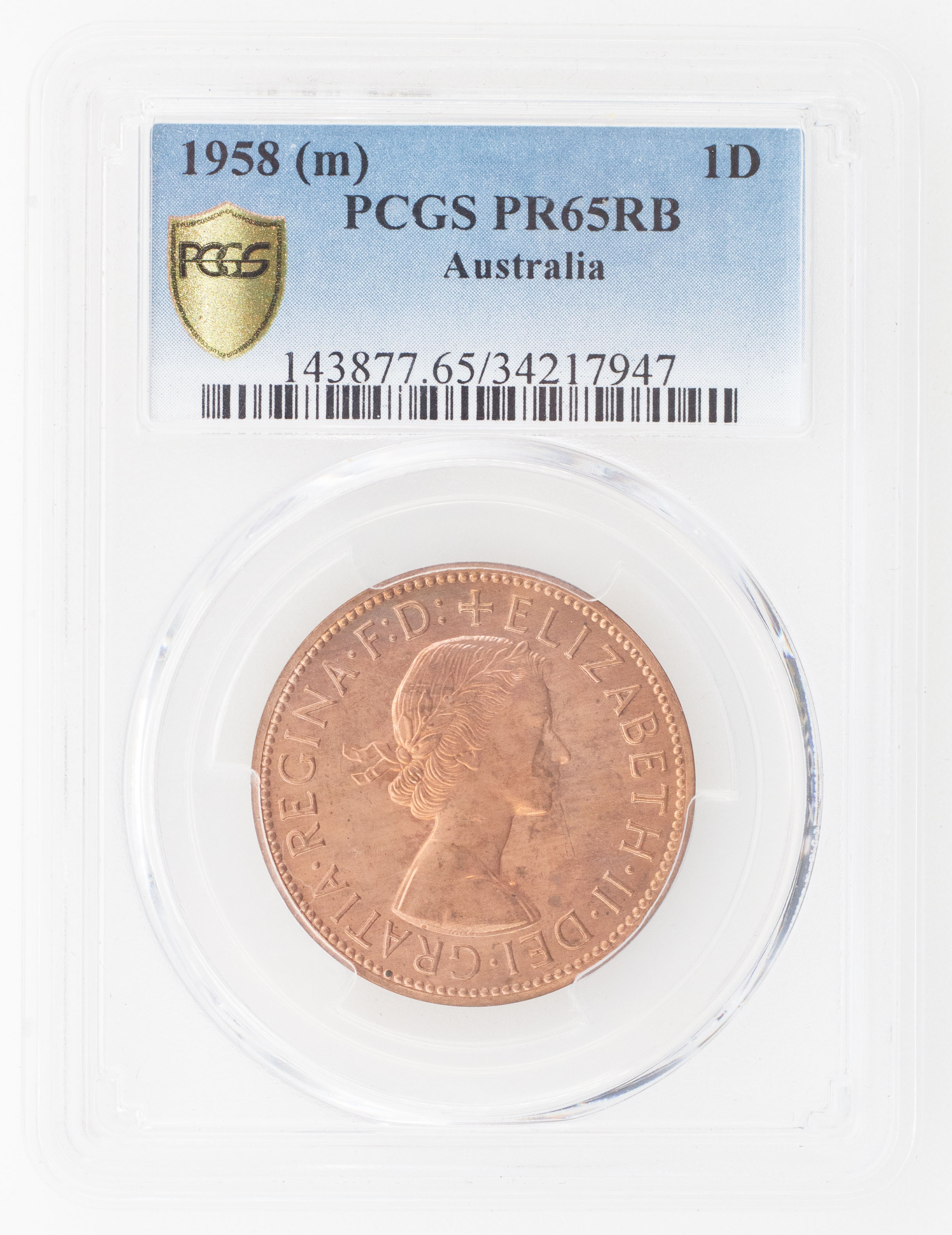 Elizabeth II, Penny, 1958, PCGS PR 65RB