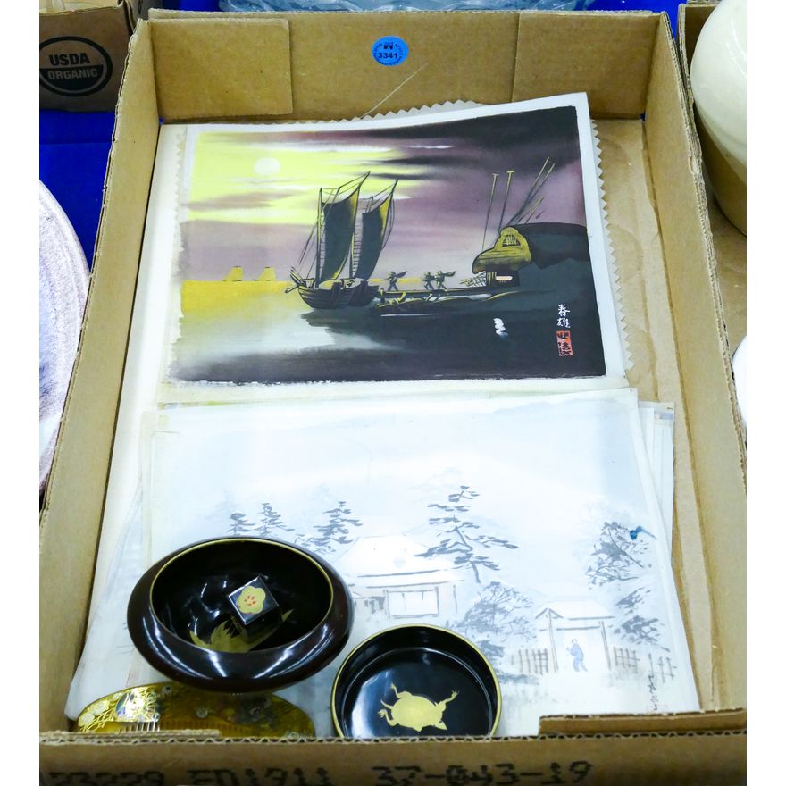 Box Japanese Silk Paintings etc.