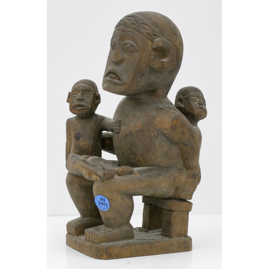 South American Carved Wood Family Figure 10.5''