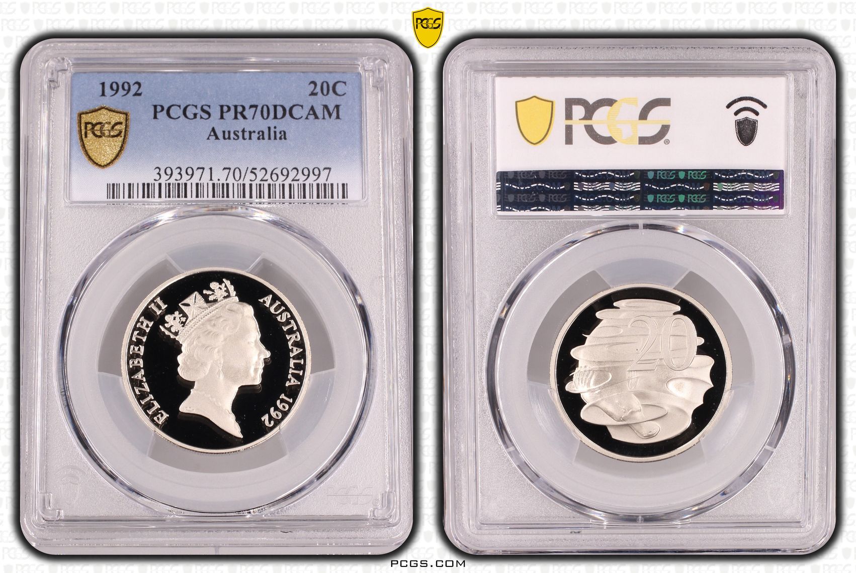 Twenty Cent, 1992, PCGS PR70DCAM