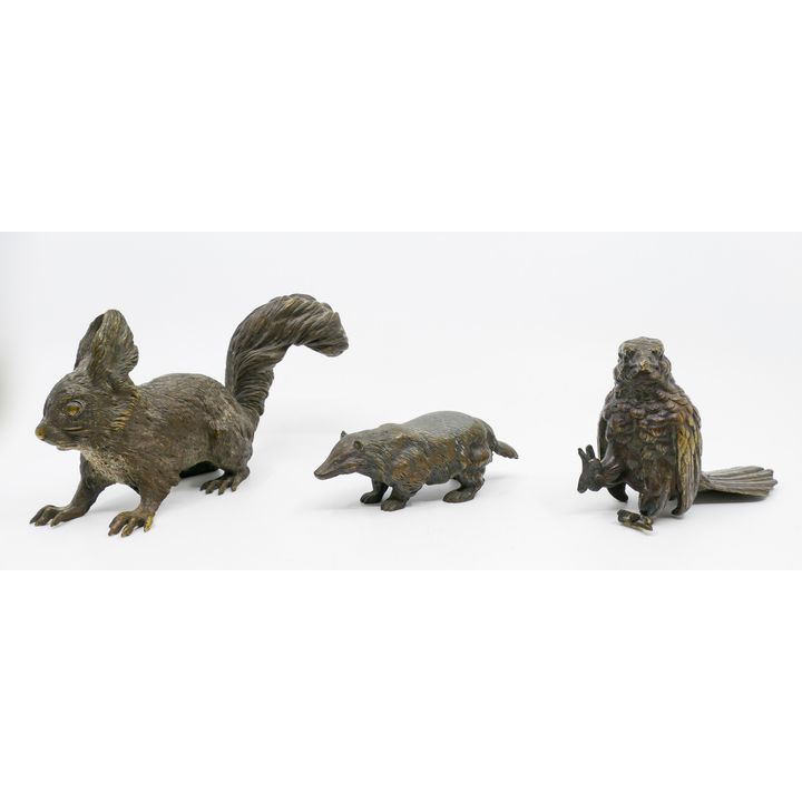 3pc Antique Austrian Bronze Animal Figures 5'' to 7'' - Includes a squirrel, etc.