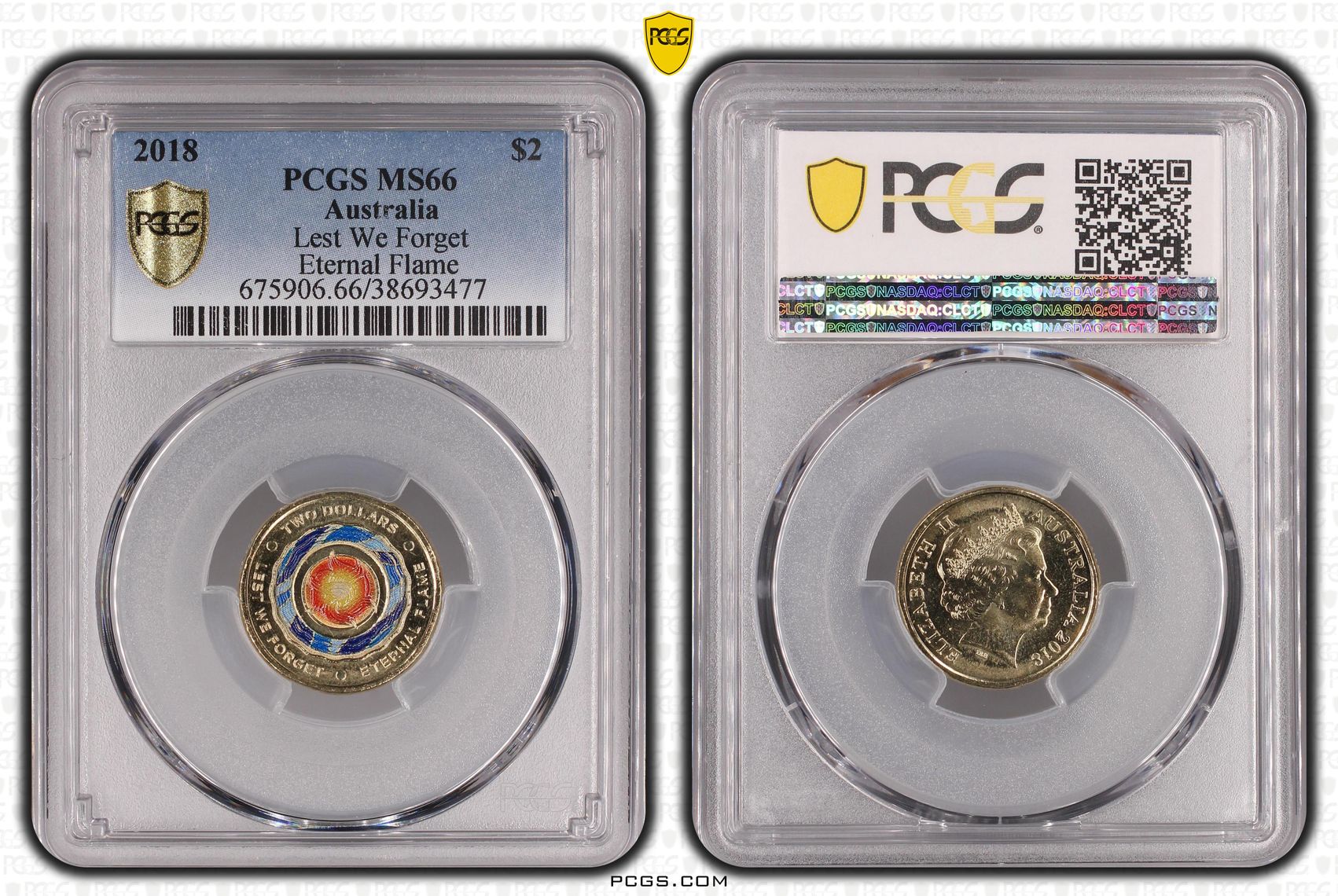 Elizabeth II, Lest We Forget - Eternal Flame, Two Dollar, 2018, PCGS MS 66