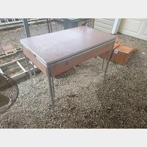 Vintage MCM pink top kitchen slide in leaf table