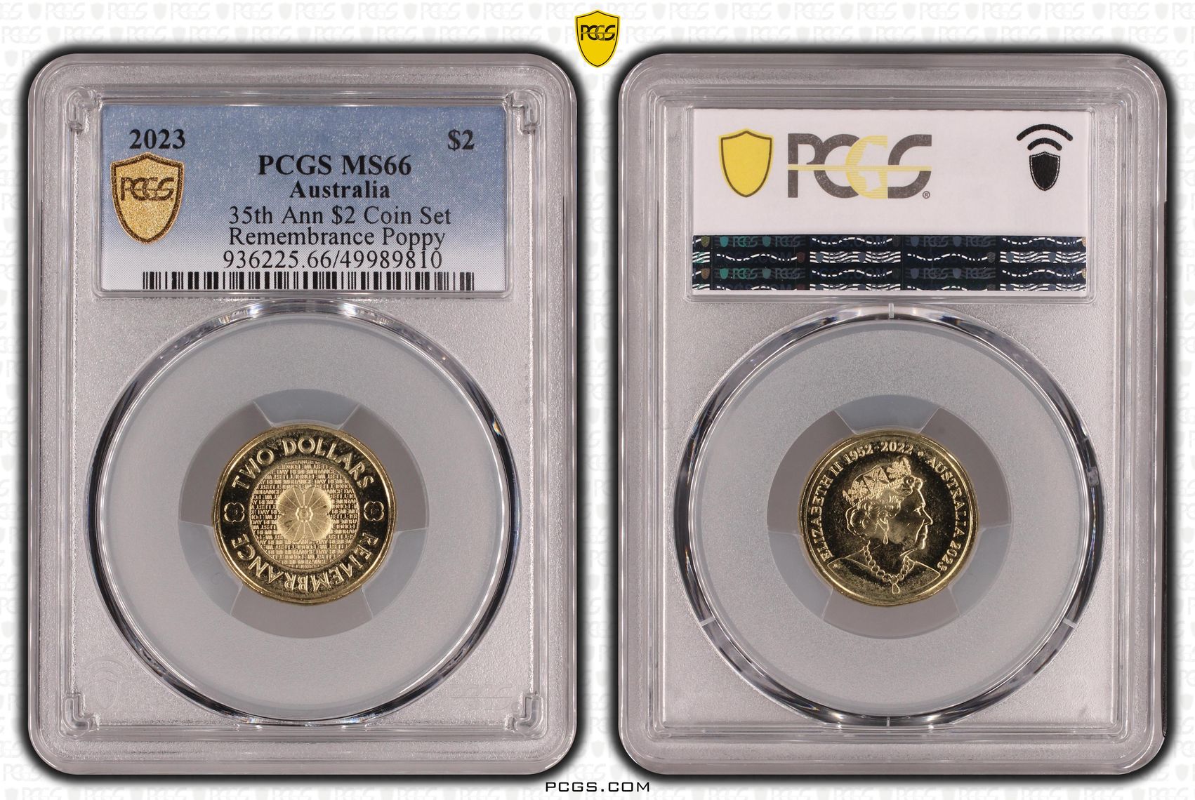 35th Ann $2 Coin Set Remembrance Poppy , Two Dollar, 2023, PCGS MS66
