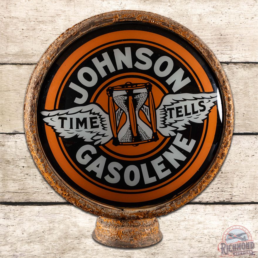 Johnson Time Tells Gasolene Complete 15" Gas Pump Globe w/ HP Metal Body