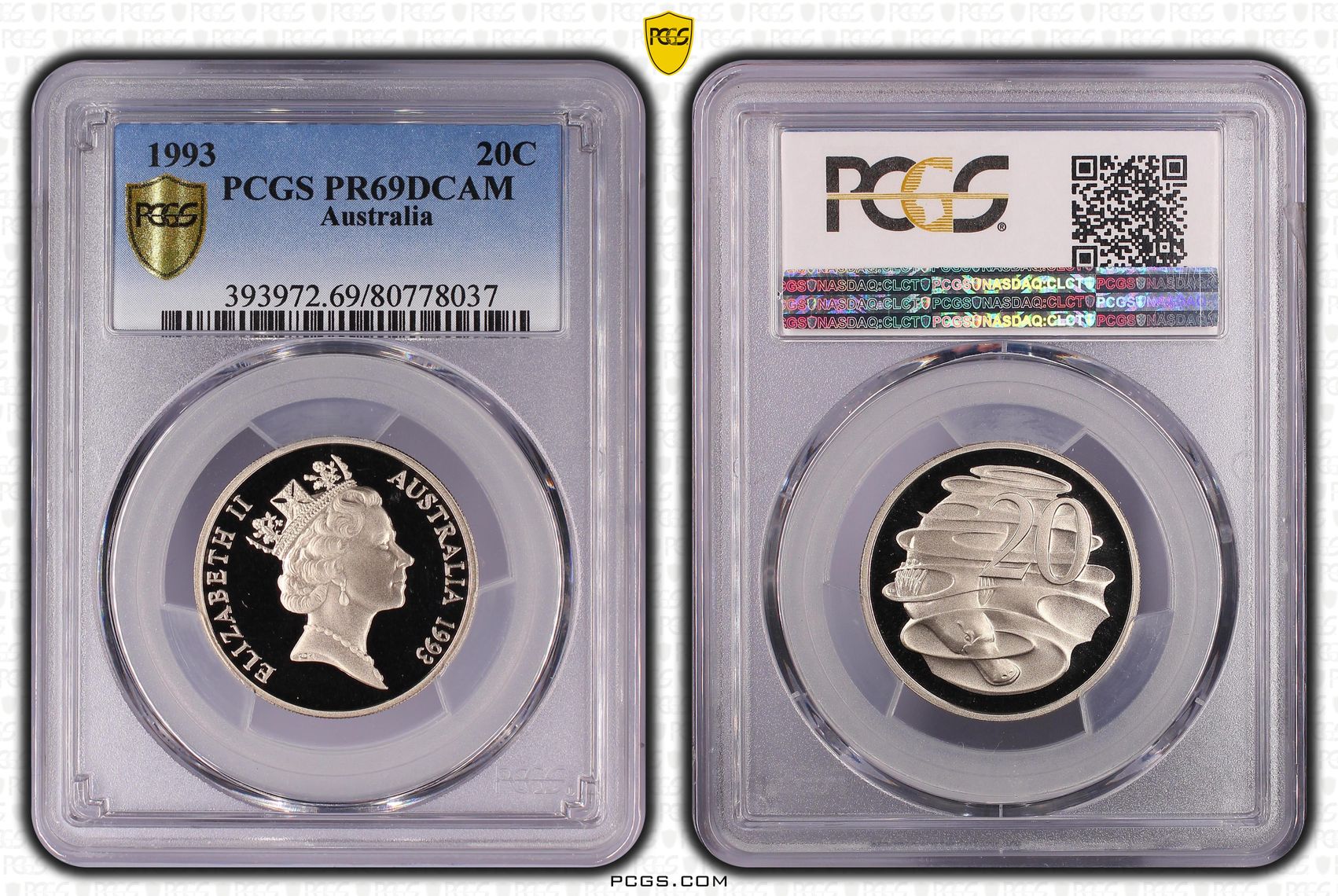 Twenty Cent, 1993, PCGS PR69DCAM