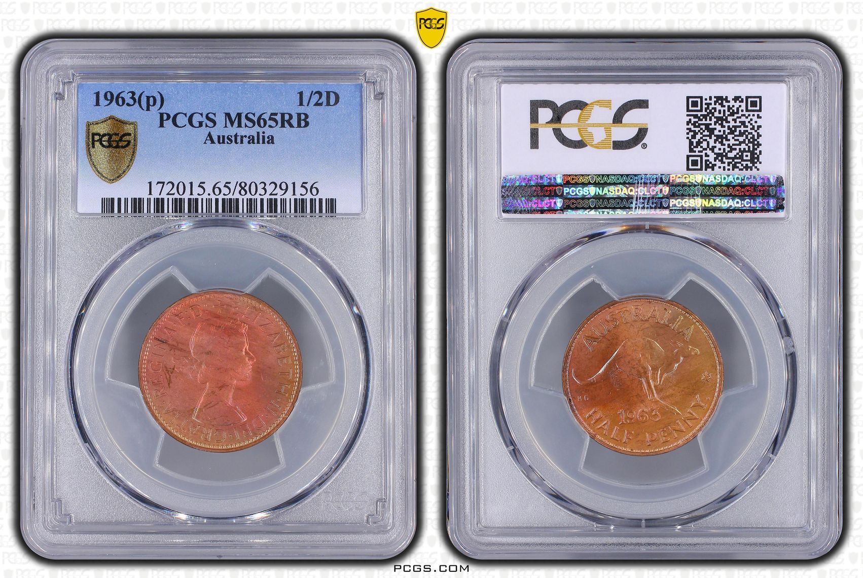 Elizabeth II, Halfpenny, 1963, PCGS MS65RB