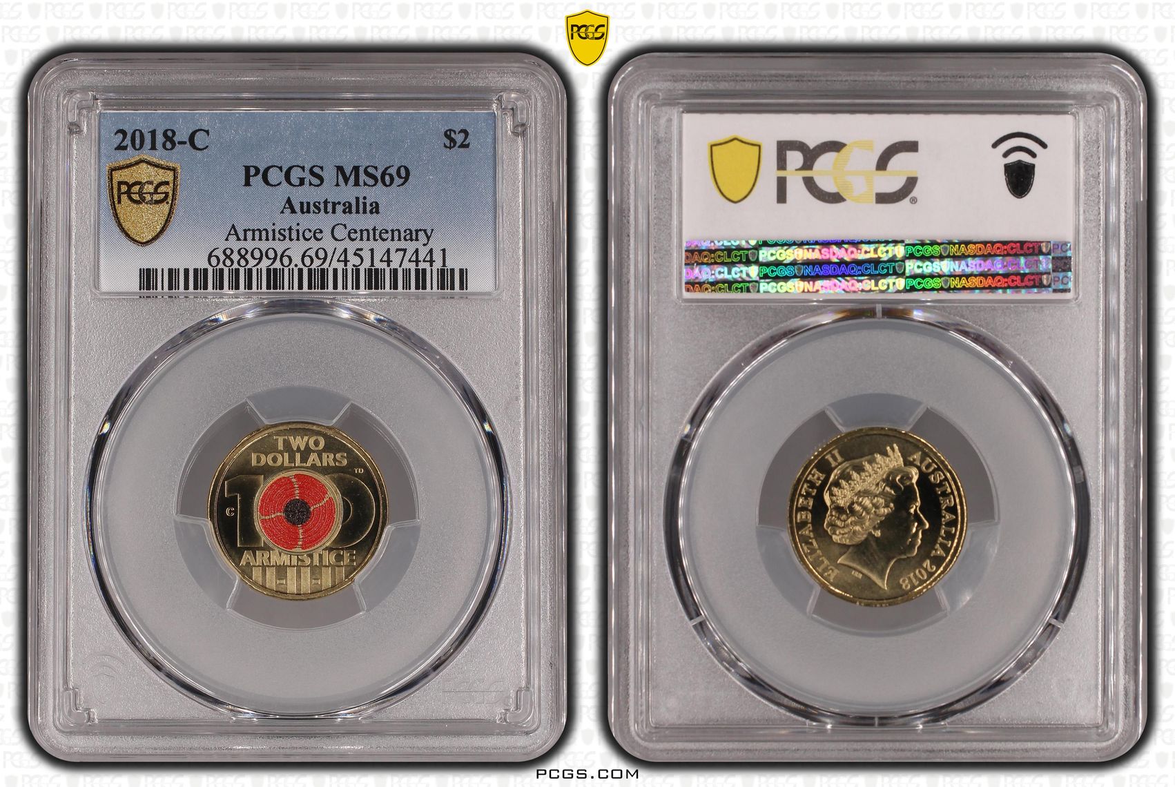 2018-C Australia Two Dollar, $2 Armistice Centenary PCGS - MS69 -441
