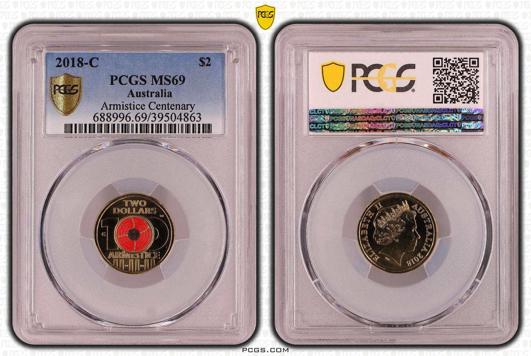 Armistice Centenary Colorized, Two Dollar, 2018-C, PCGS MS69