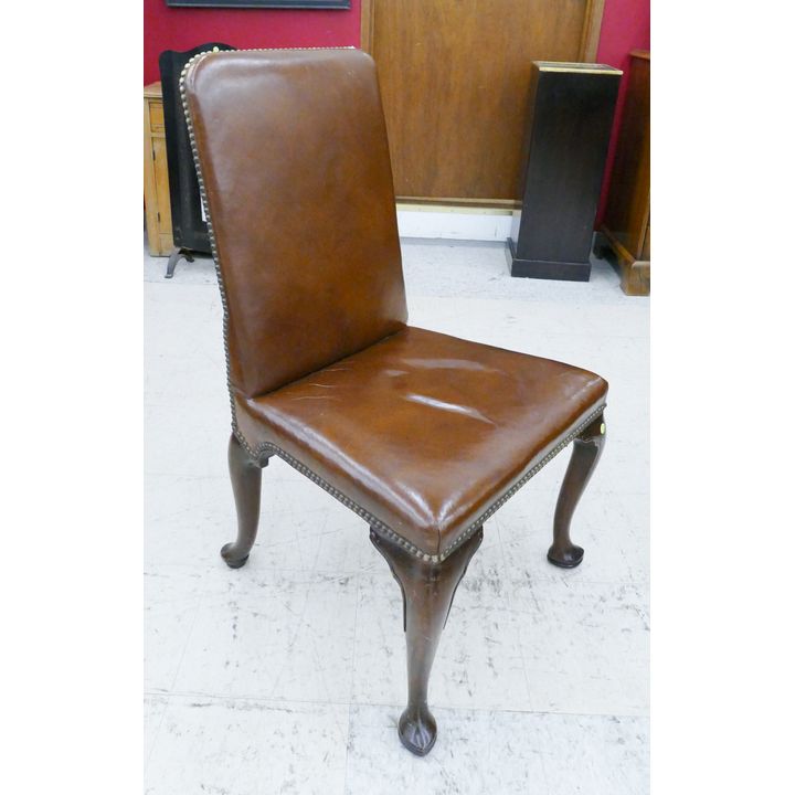 Vintage Brown Leather Pinned Office Side Chair- 39x23x22''