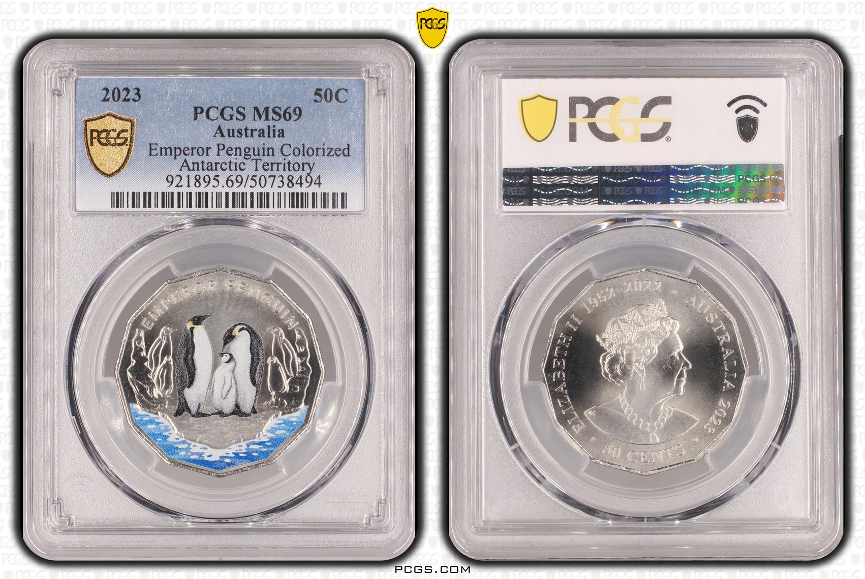 Emperor Penguin Colorized, Fifty Cent, 2023, PCGS MS69