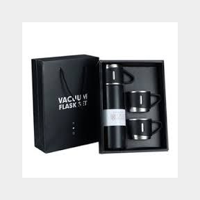 500ml Stainless Steel Vacuum Flask Gift Set with 3 Mugs Black |