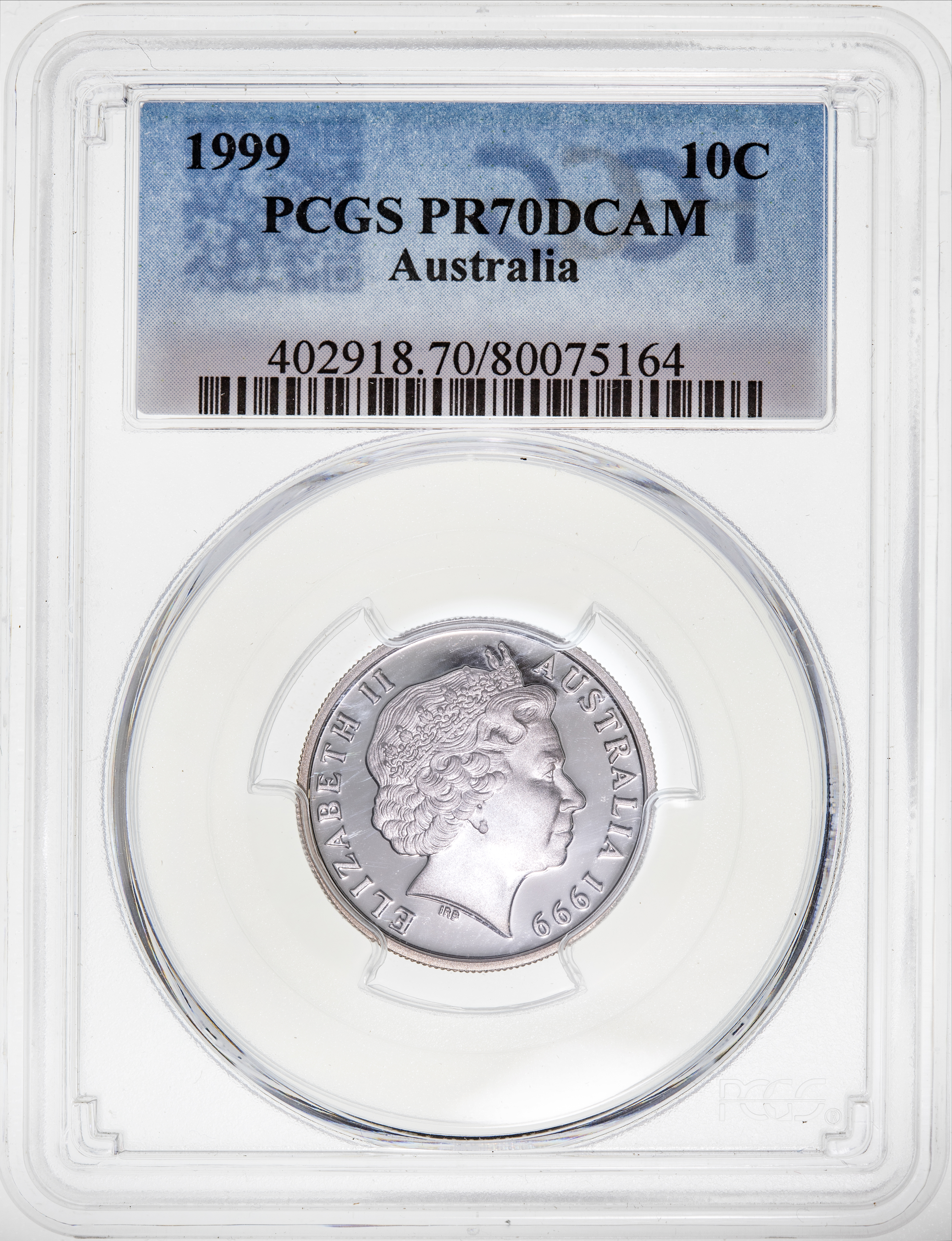 Top pop, Ten Cent, 1999, PCGS PR70DCAM