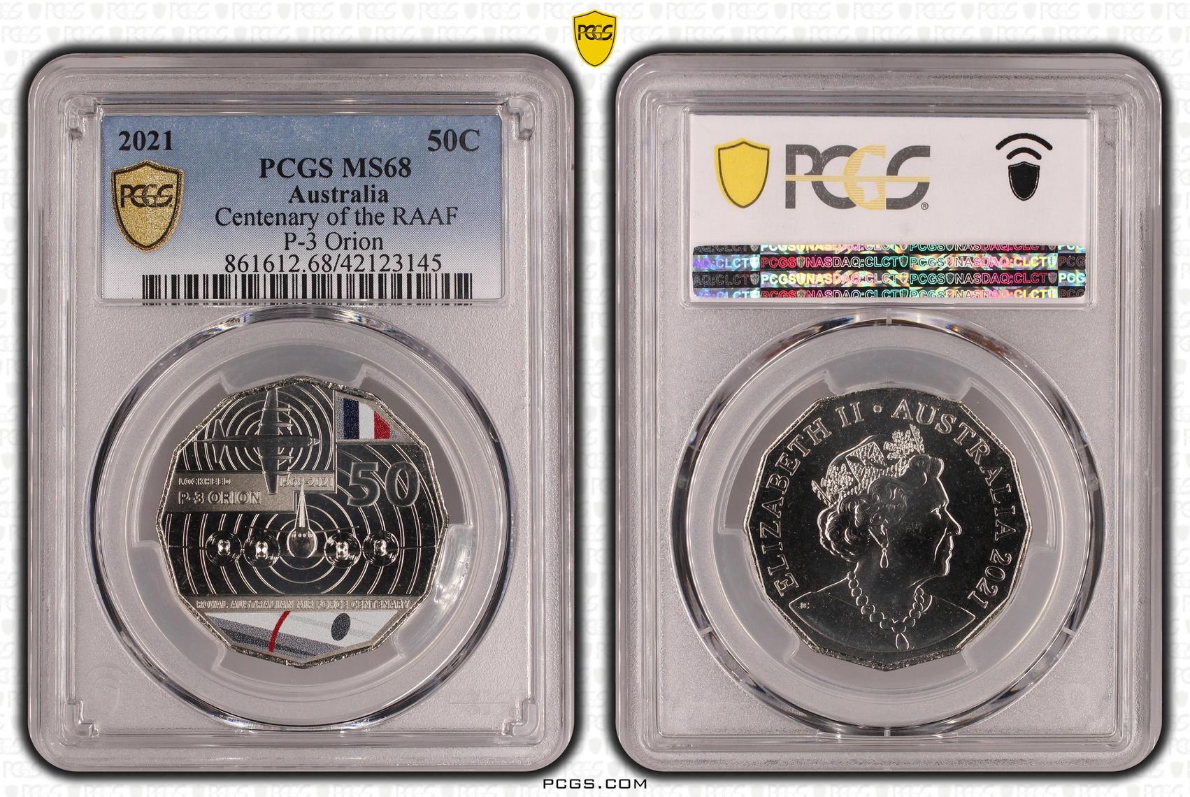 397 · Centenary of the RAAF P-3 Orion, Fifty Cent, 2021, PCGS MS68
