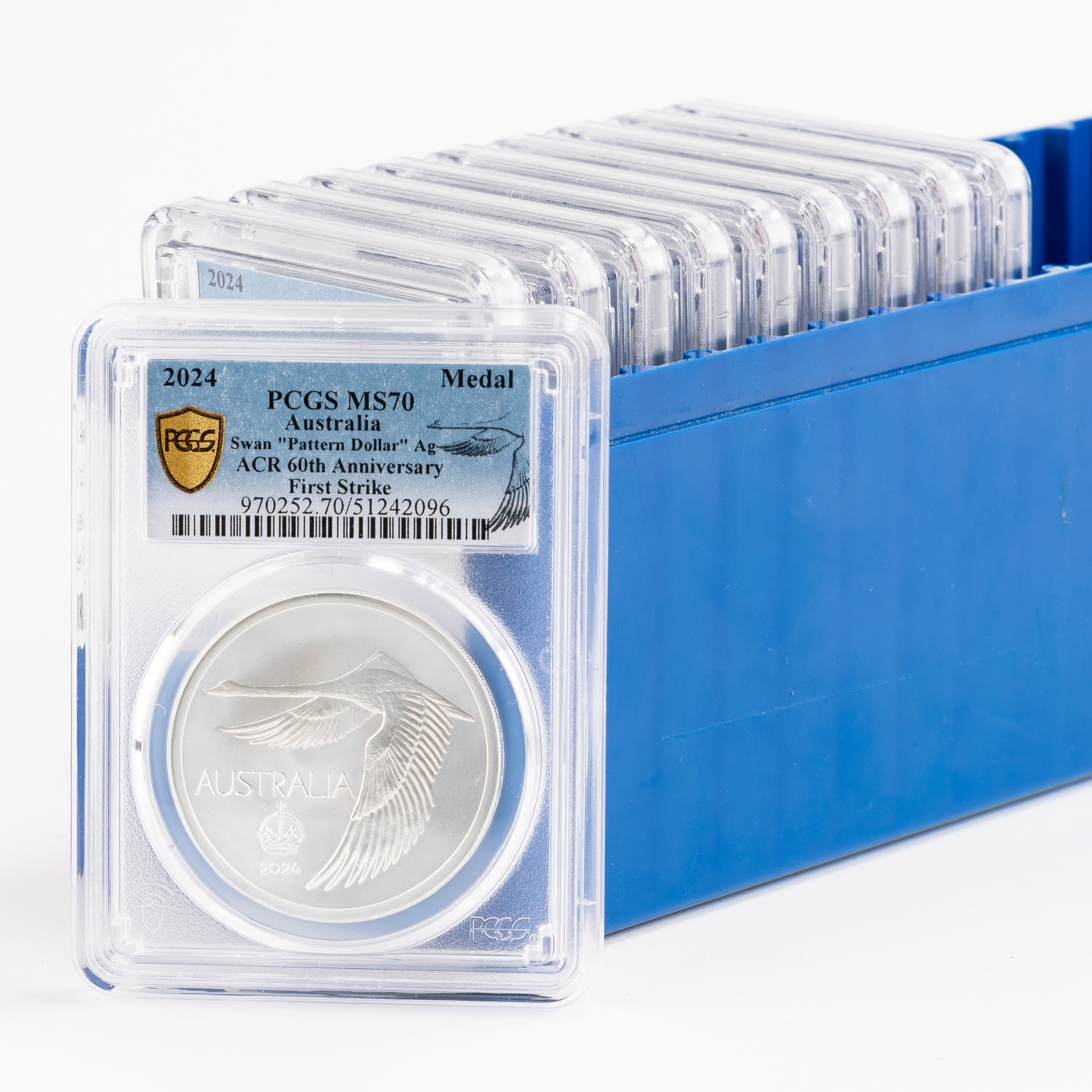 Group of 10 ACR Swan Pattern Dollar Silver Unc, Crown, 2024, PCGS MS70