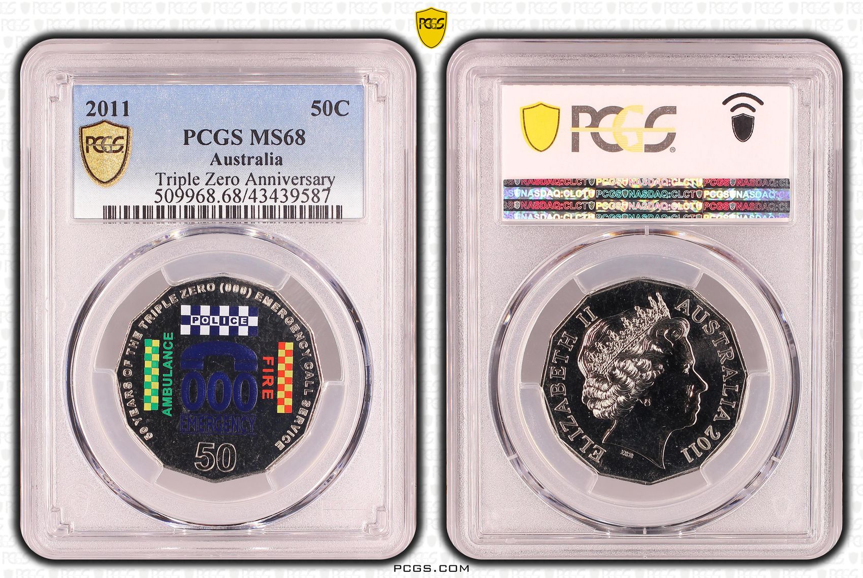 Elizabeth II, Triple Zero Anniversary, Fifty Cent, MS68 , 2011