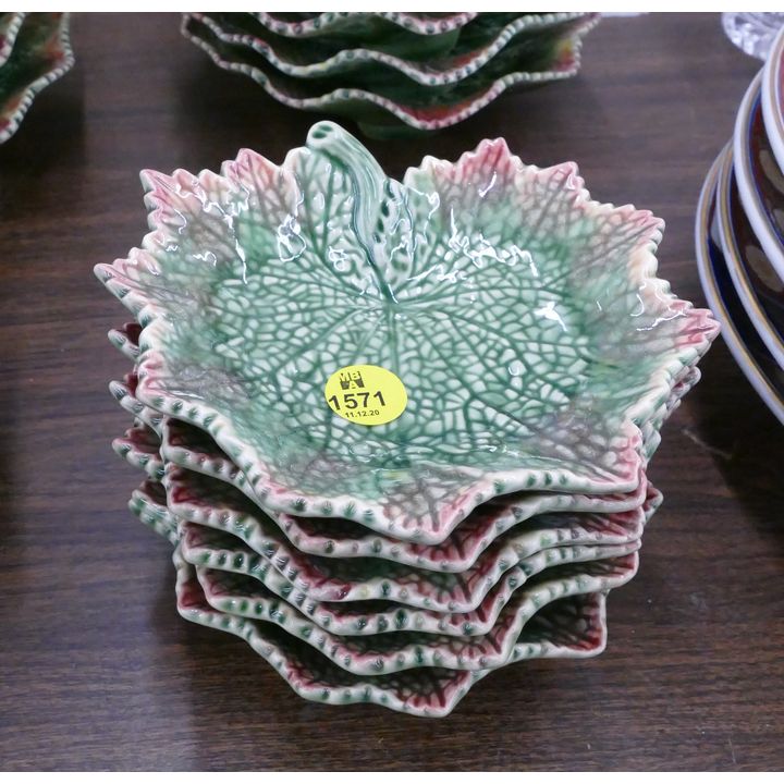 Set 6pc Bordalo Pinheiro Portuguese Majolica Small Leaf Dishes- 5''