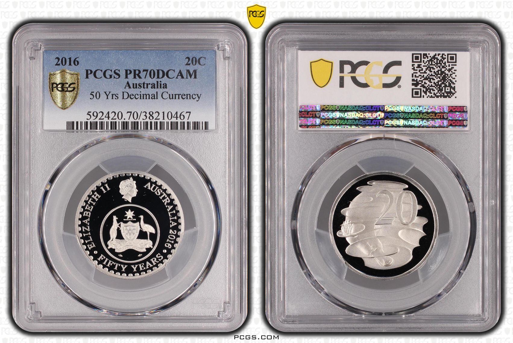 2016 Australia Twenty Cent, 20c Proof 50 Yrs Decimal Currency PCGS - PR70DCAM POP 146/0 -467