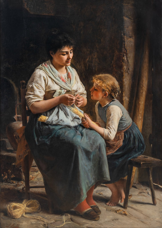 Luigi Bechi
(Italian, 1830-1919)
La lezione di treccia