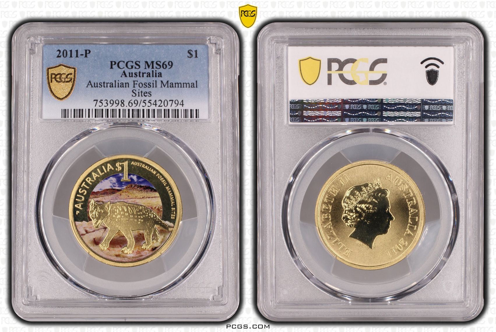 Australian Fossil Mammal Sites, POP 8/0, One Dollar, 2011-P, PCGS MS69