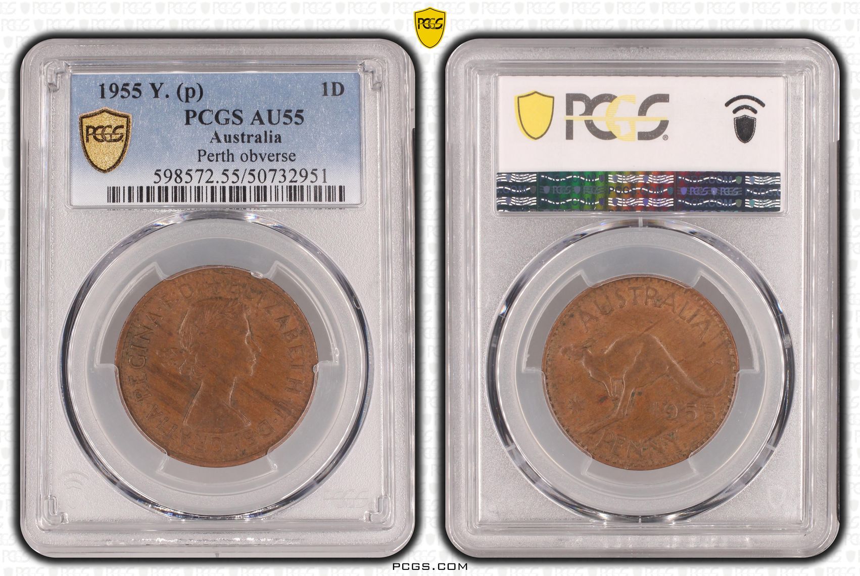 Perth obverse, Penny, 1955, PCGS AU55BN