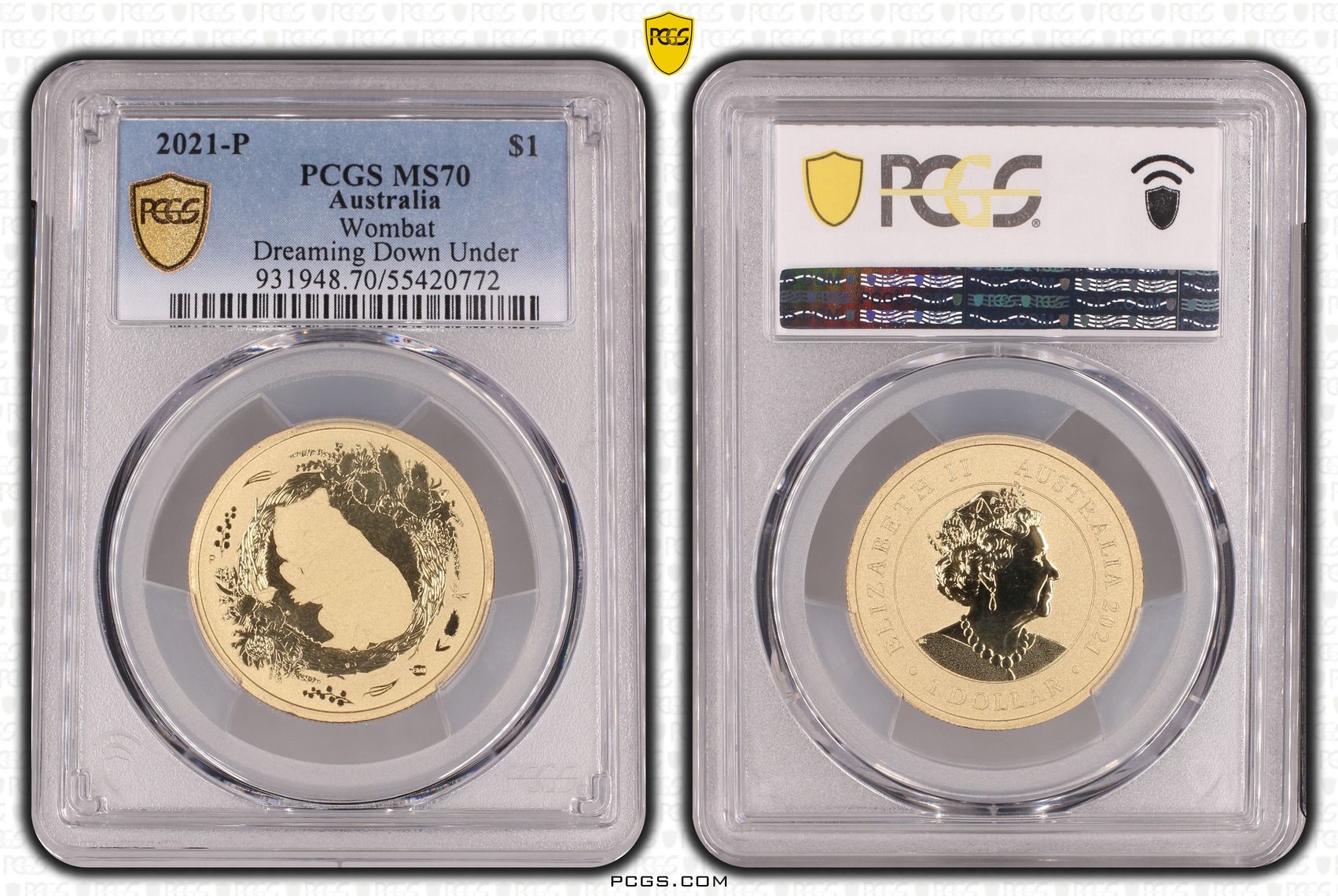 Wombat Dreaming Down Under, POP 3/0, One Dollar, 2021-P, PCGS MS70