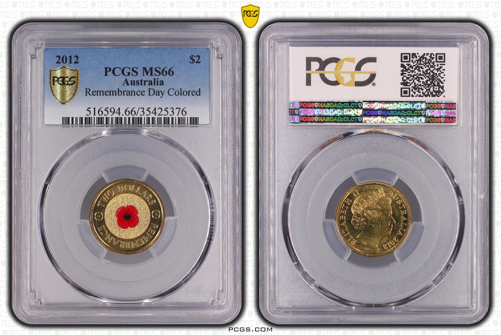 Remembrance Day Colored, Two Dollar, 2012, PCGS MS66