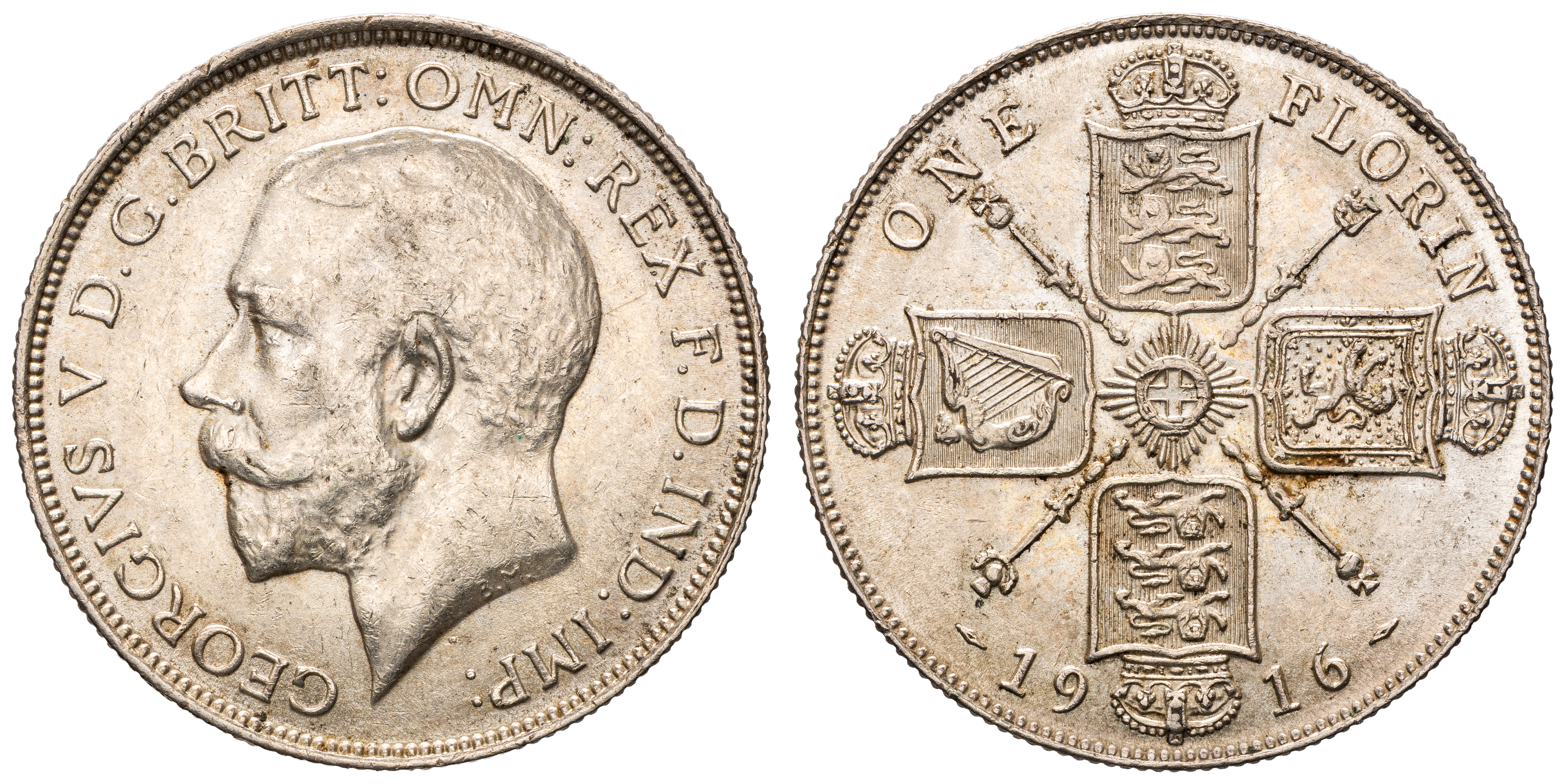 Great Britain, George V, Florin, 1916, EF