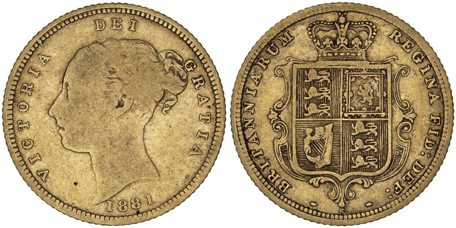 Victoria, Shield Reverse, Half Sovereign, 1881-S, G