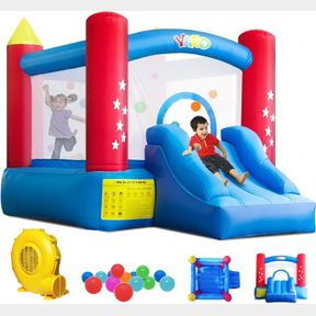 YARD STAR BOUNCE HOUSE WITH BLOWER CUTE INFLATABLE BOUNCY HOUSE WITH SLIDE FOR OUTDOOR INDOOR BACKYARD KIDS JUMP CASTLE 420D NYLON