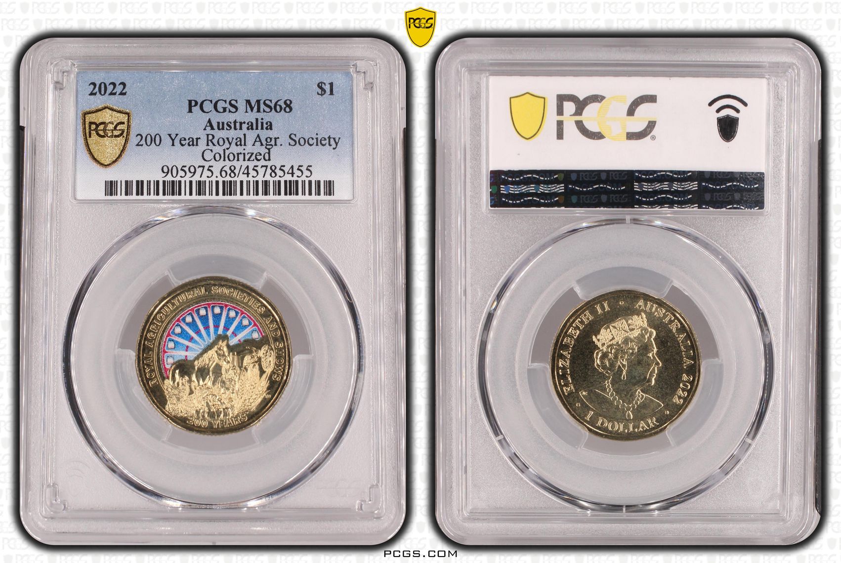 Elizabeth II, 200 Year Royal Agr. Society, One Dollar, 2022, PCGS MS68