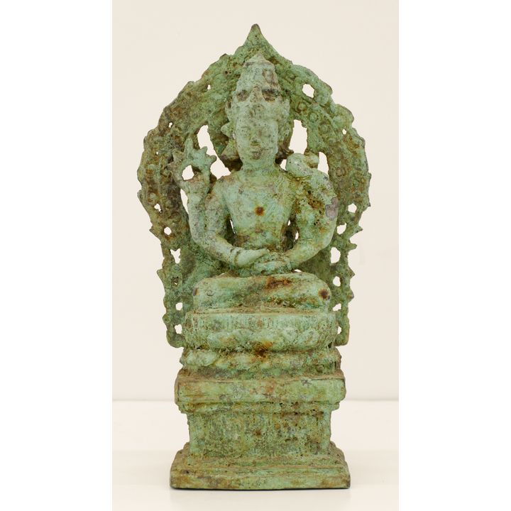 Cambodian Seated Buddha Bronze with Verdigris 10.5''