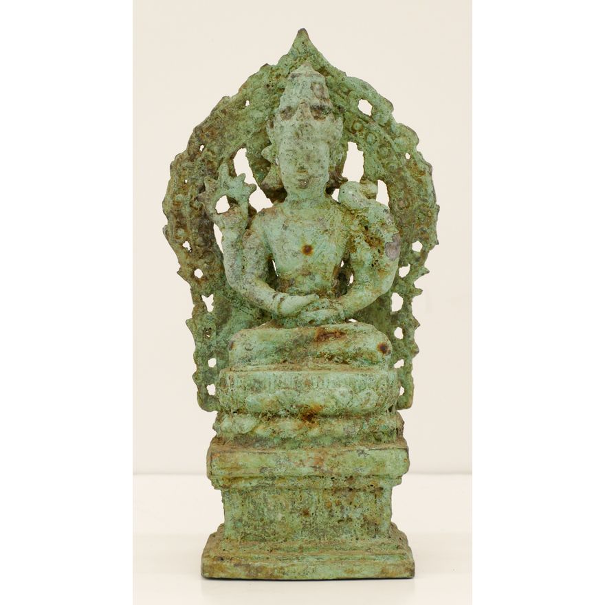 Cambodian Seated Buddha Bronze with Verdigris 10.5''