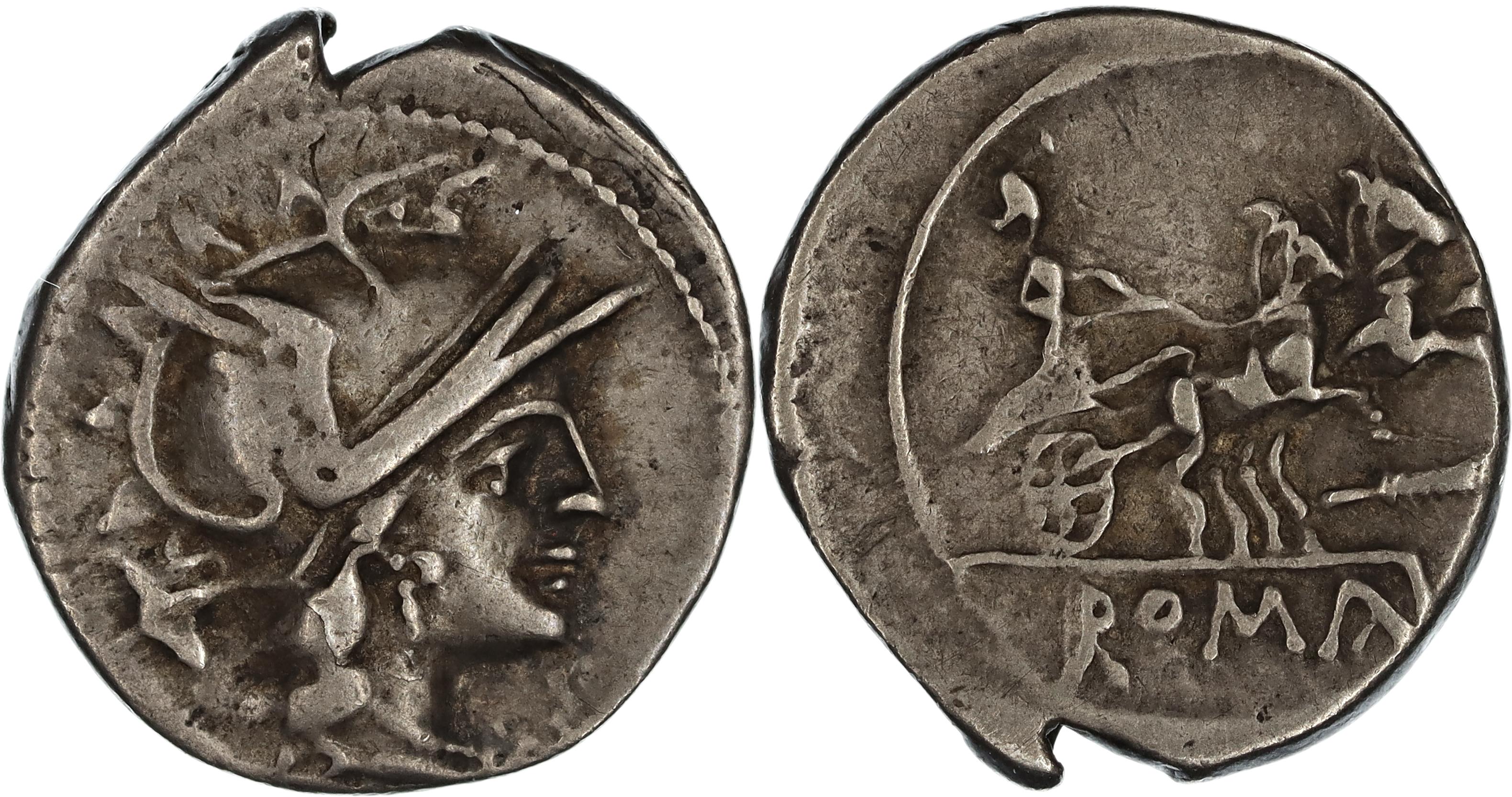 Roman Republic, Anonymous Issue, Silver Denarius, 179-170 BC, VF-nVF