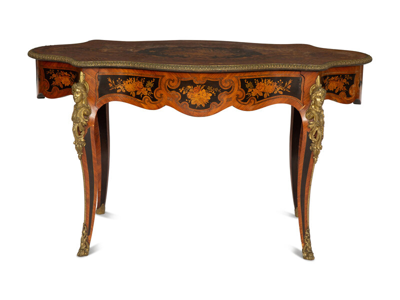 A Louis XV Style Gilt Metal-Mounted Kingwood Marquetry Center Table