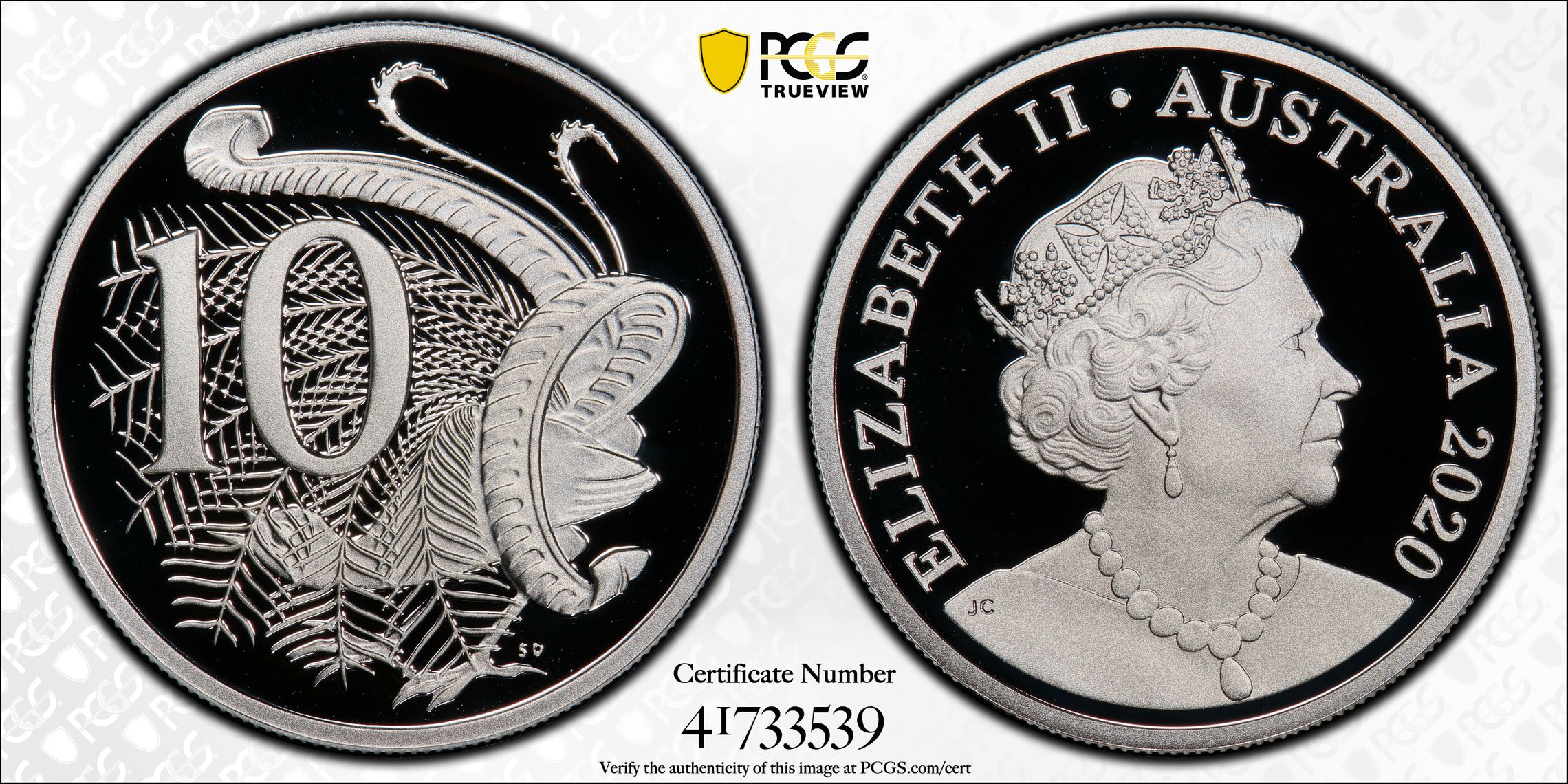 164 · 2020 Australia Ten Cent, 10c Silver Proof 6th Portrait Silver PCGS - PR70DCAM POP 7/0 -539