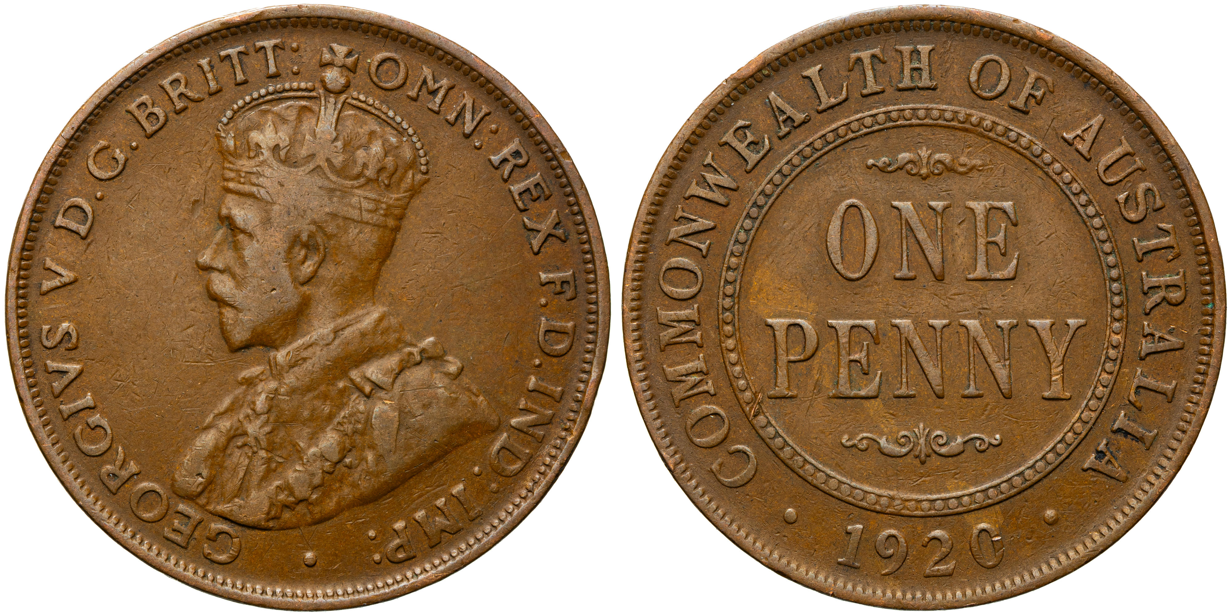 George V, Rotated Die, Penny, 1920 /., Fine