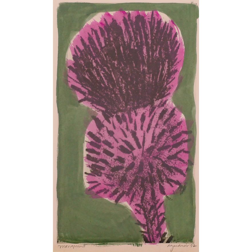 Ann Gardner Poppy Flower Monoprint 1992 Gallery Framed- 25x20''