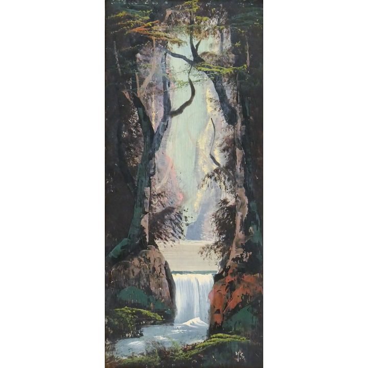 Howard Sewall ''Waterfall with Trees'' Early Oil on Board