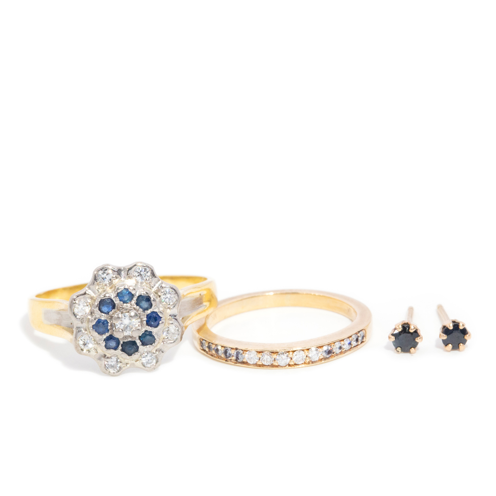 179 · Two Diamond & Sapphire Rings & Studs